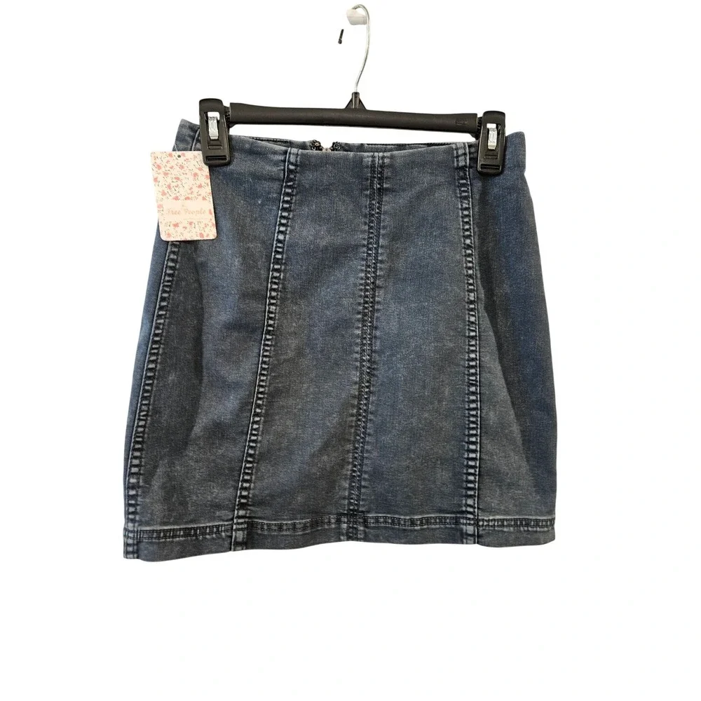 Free People Women Blue Denim Mini Skirt High Waisted Acid Wash Indie Boho Size 6